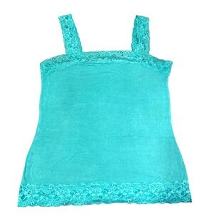 Y2K‎ Womens Turquoise Lace Trim Cami Fitted Stretch Romantic Large
